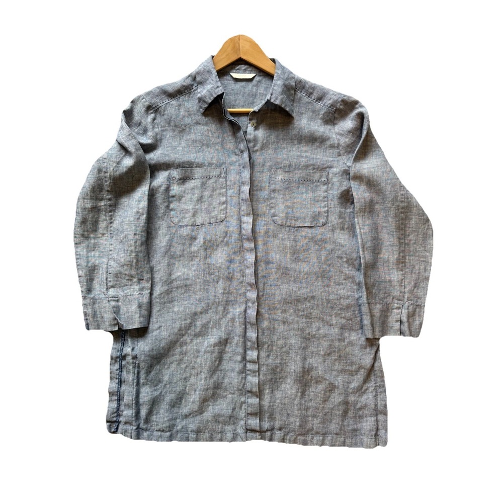 Linen Blend Women's Chambray Tunic Top, Cover up,  Blue, Long Sleeve, XL, Beach